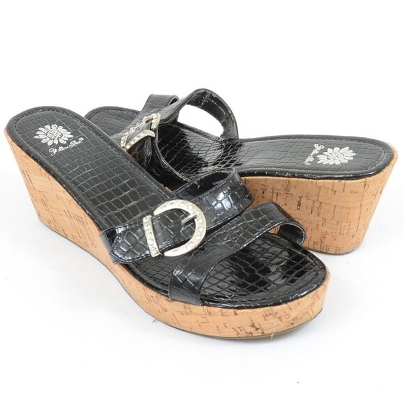 Yellow Box Amber Cork Wedge Moc Croc Buckle Detail Sandals Size 11 - Picture 8 of 10